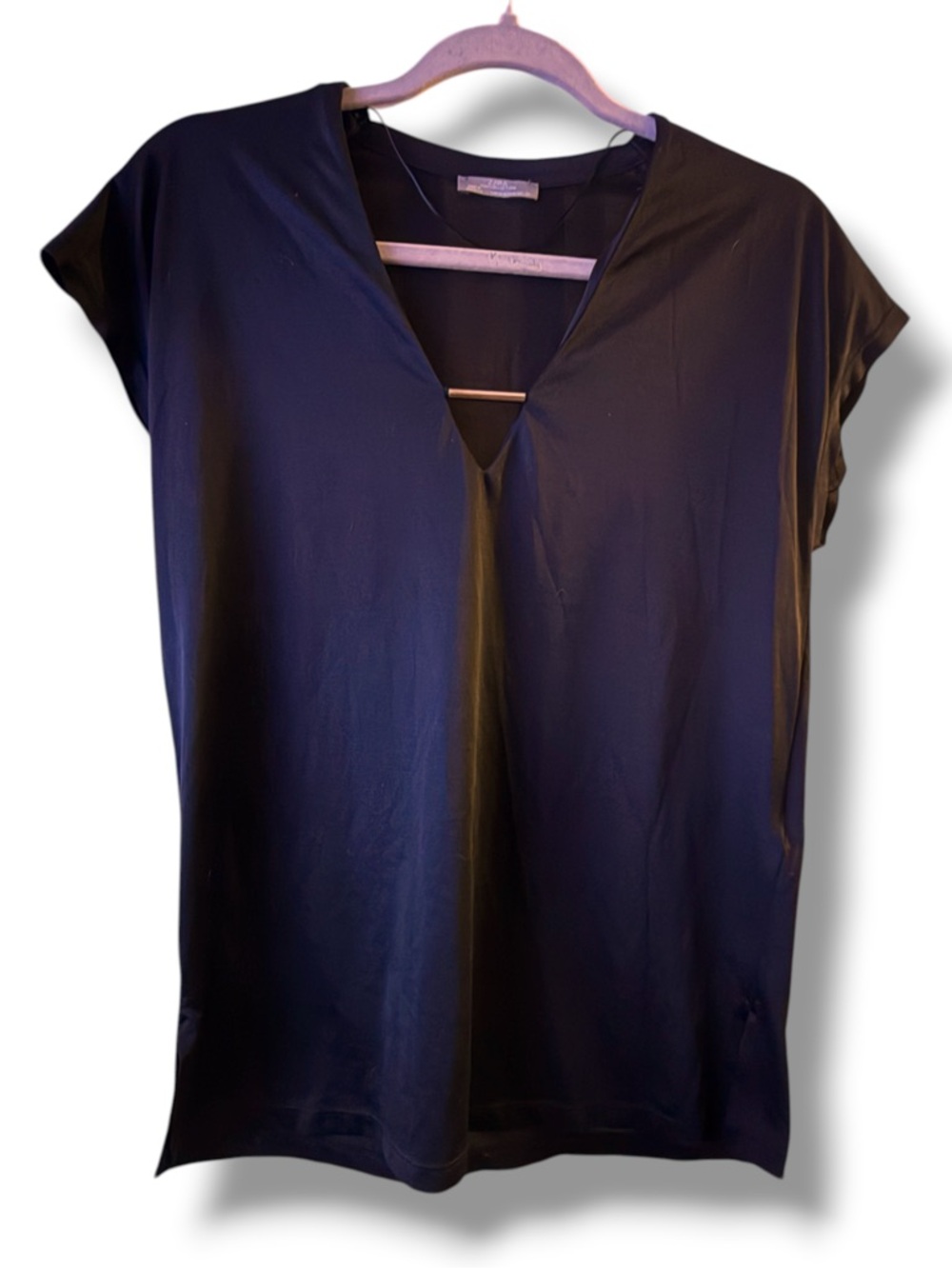 Zara V neck metal bar accent blouse
